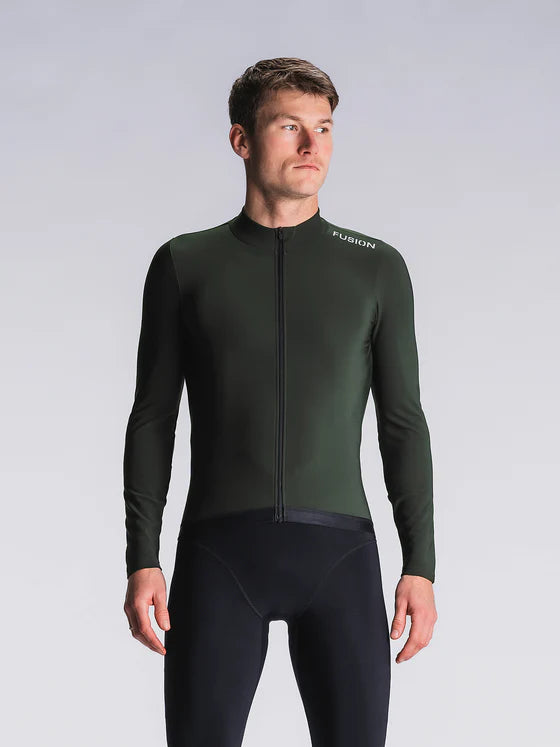 Fusion Men’s Thermal Cycling Jersey Bos Groen – Heren Fleece Fietsshirt