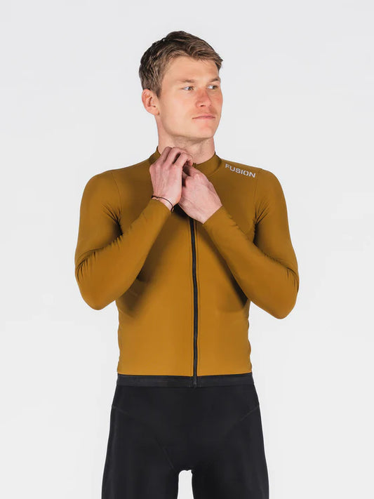 Fusion Men’s Thermal Cycling Jersey Mosterd – Heren Fleece Fietsshirt